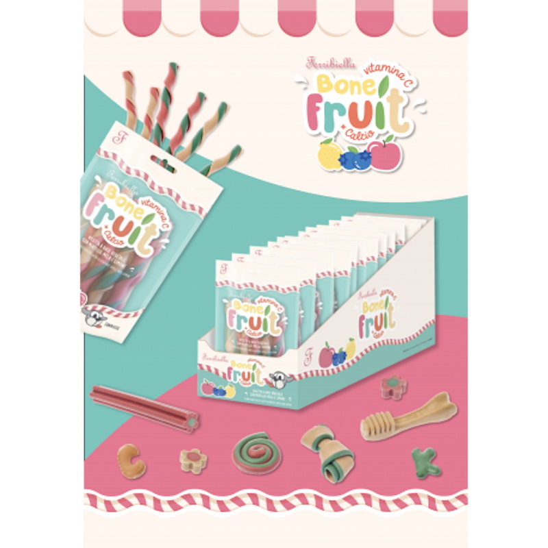 Ferribiella Bone Fruit Snack Cane Caramelle Gusto Frutta 120 gr - immagine 3