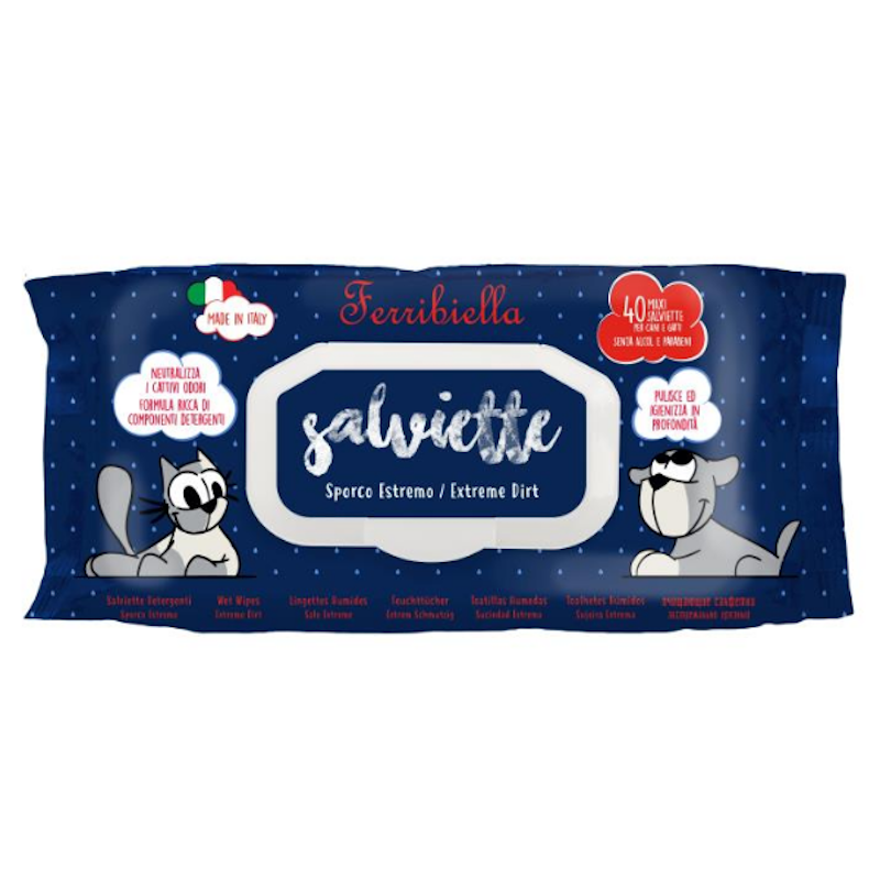 Ferribiella Salviette Detergenti Cane e Gatto Sporco Estremo 40 Pezzi