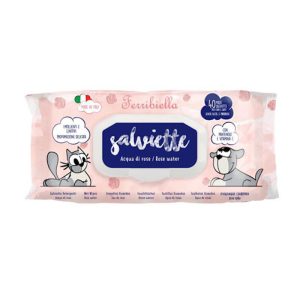 Ferribiella Salviette Detergenti Cane e Gatto Acqua di Rose 40 Pezzi