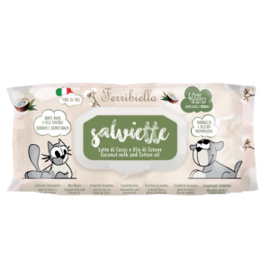 Ferribiella Salviette Detergenti Cane e Gatto Latte di Cocco e Olio di Cotone 40 Pezzi