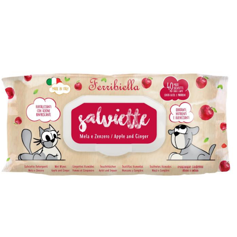 Ferribiella Salviette Detergenti Cane e Gatto Mela e Zenzero 40 Pezzi - immagine 2
