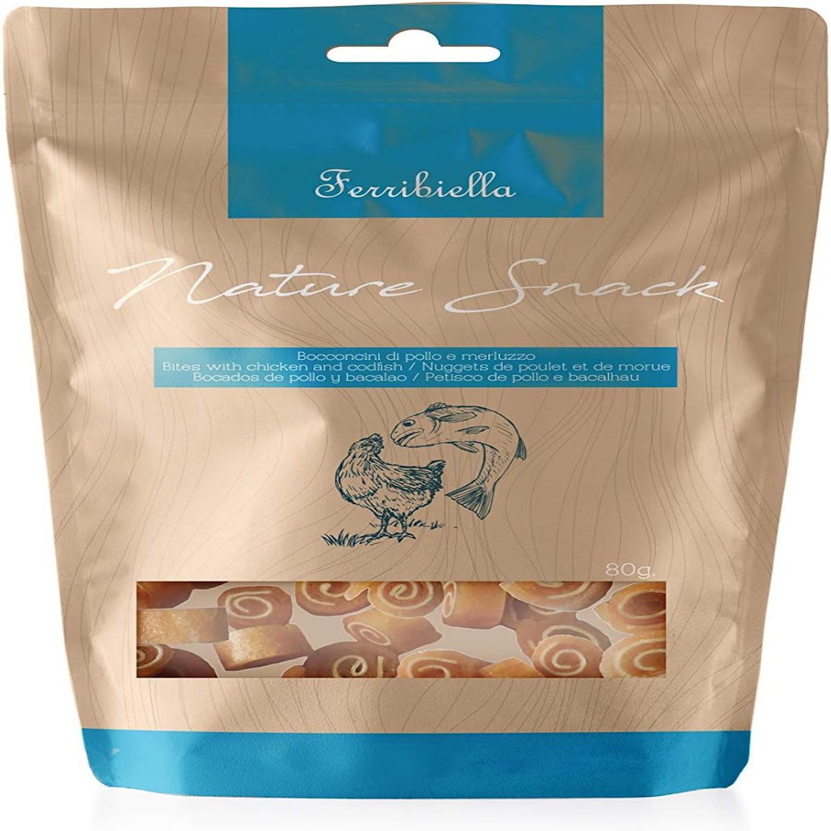 Ferribiella Nature Snack Cane Bocconcini Pollo e Merluzzo 80 gr
