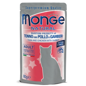 Monge Natural Bustine Gatto Adulto Tonno con Pollo e Gamberi 80 gr