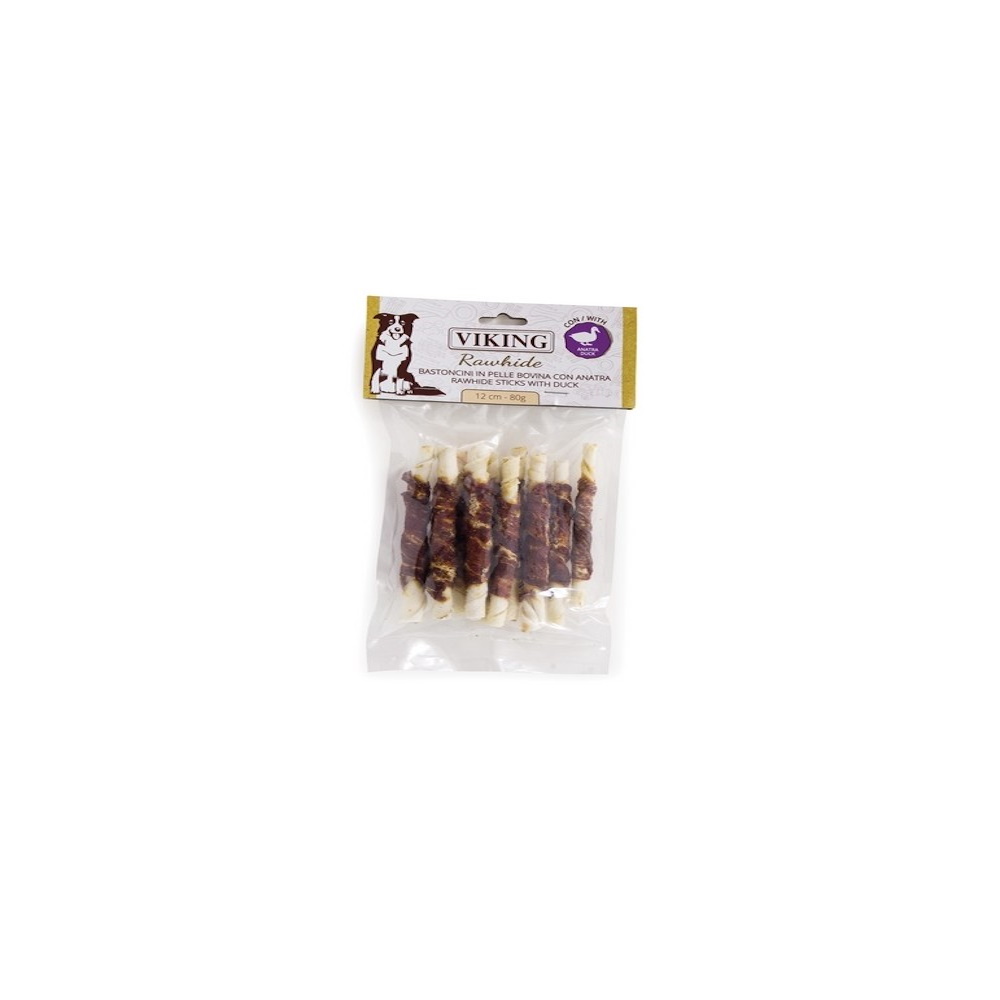 Leo Pet Viking Snack Cane Bastoncini in Pelle Bovina con Anatra 80 gr